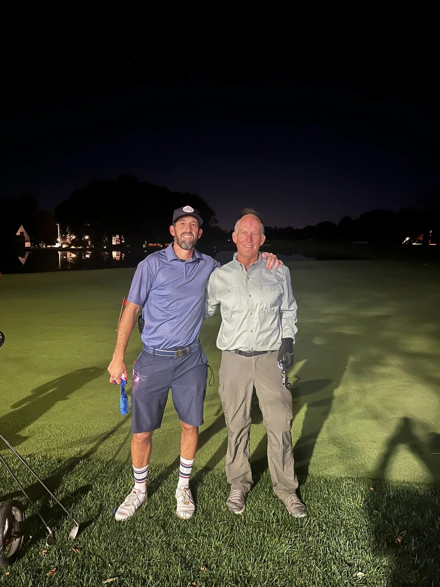 Nick Rosetti and David Rayfield on the course in the middle of the night